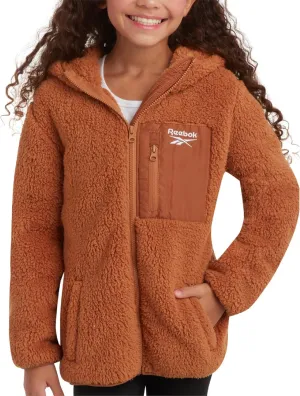 Reebok Girls Fleece Jacket  Full Zip Sherpa Fleece Hooded Sweatshirt Jacket  Faux Fur Teddy Coat for Girls (7-16)