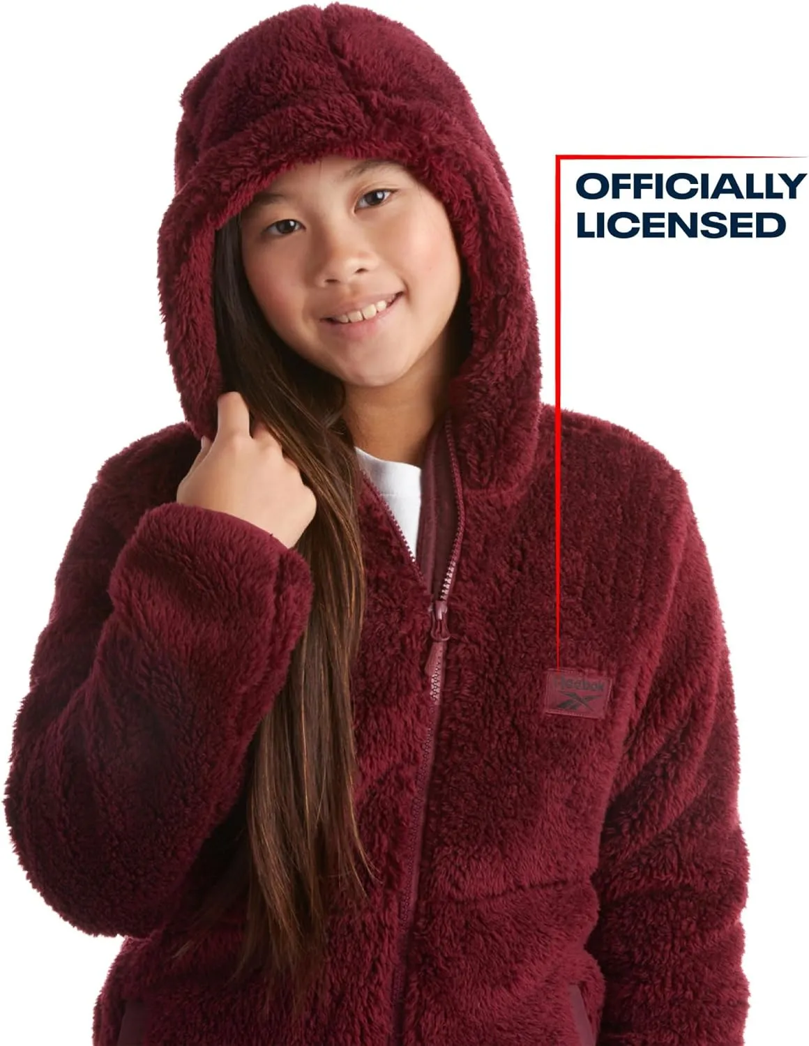 Reebok Girls Fleece Jacket  Full Zip Sherpa Fleece Hooded Sweatshirt Jacket  Faux Fur Teddy Coat for Girls (7-16)