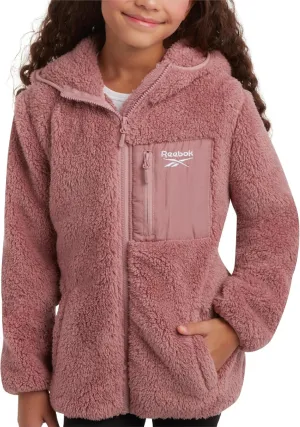 Reebok Girls Fleece Jacket  Full Zip Sherpa Fleece Hooded Sweatshirt Jacket  Faux Fur Teddy Coat for Girls (7-16)