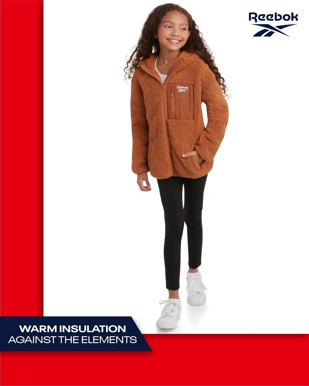 Reebok Girls Fleece Jacket  Full Zip Sherpa Fleece Hooded Sweatshirt Jacket  Faux Fur Teddy Coat for Girls (7-16)