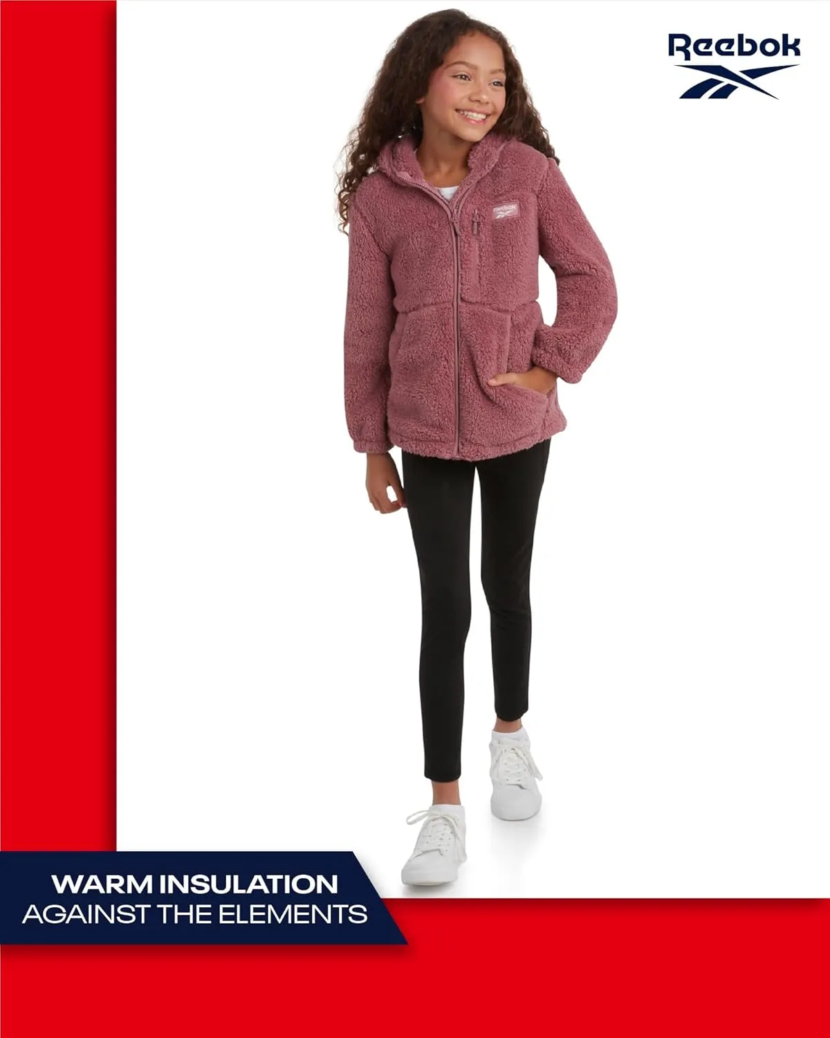 Reebok Girls Fleece Jacket  Full Zip Sherpa Fleece Hooded Sweatshirt Jacket  Faux Fur Teddy Coat for Girls (7-16)