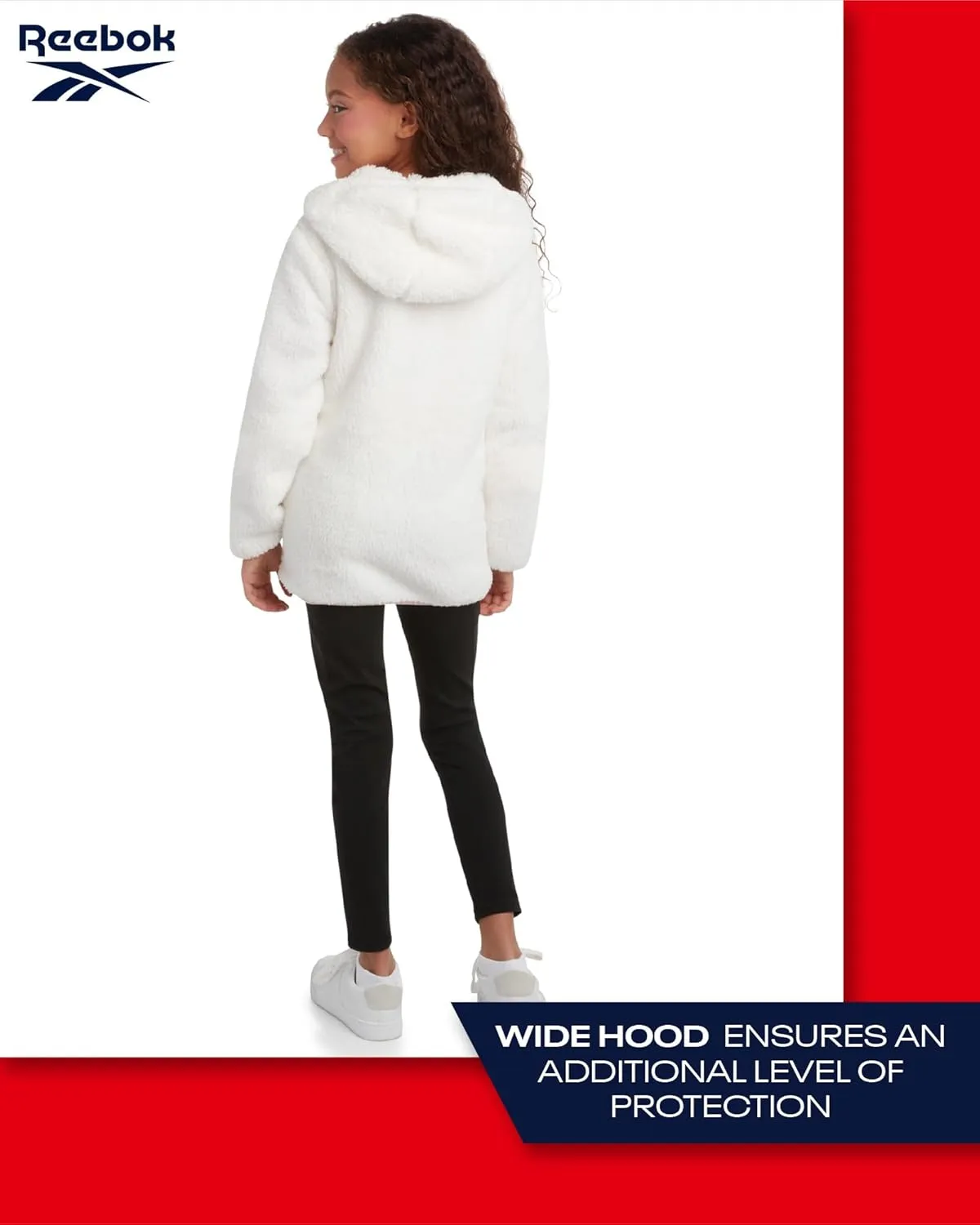 Reebok Girls Fleece Jacket  Full Zip Sherpa Fleece Hooded Sweatshirt Jacket  Faux Fur Teddy Coat for Girls (7-16)