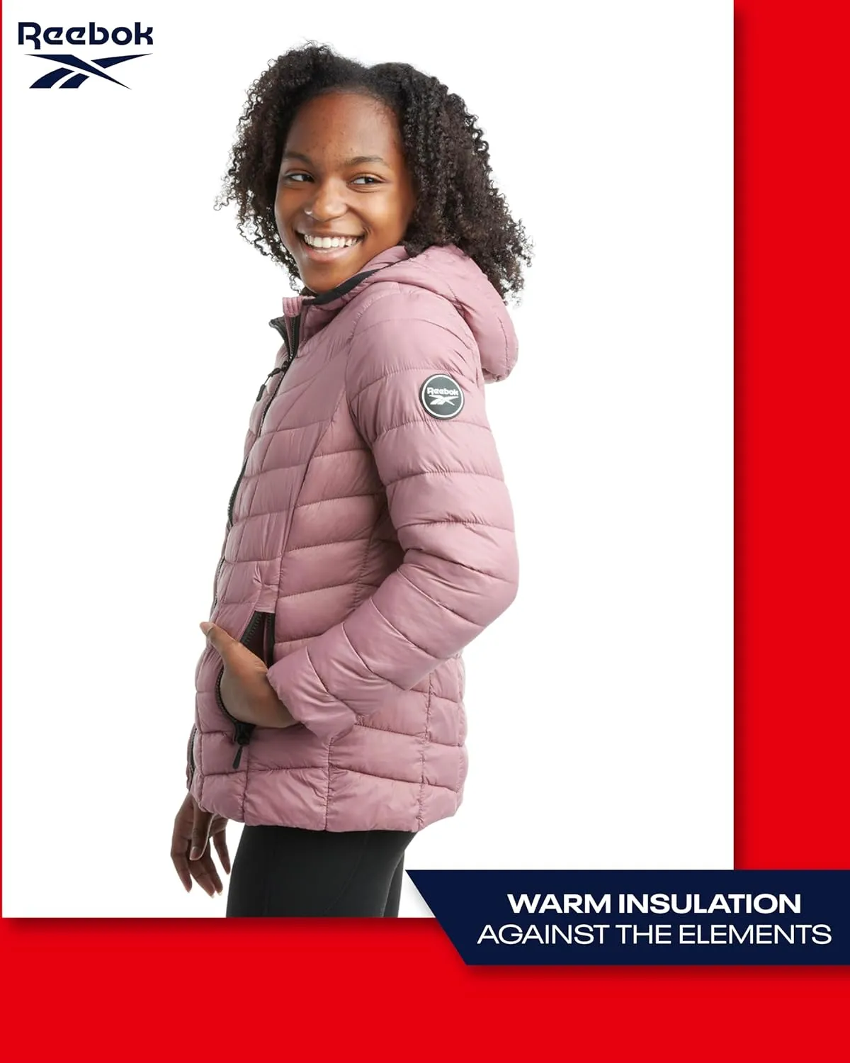 Reebok Girls Jacket  Hooded Quilted Puffer Parka Coat - Lightweight Coat for Girls, 4-16