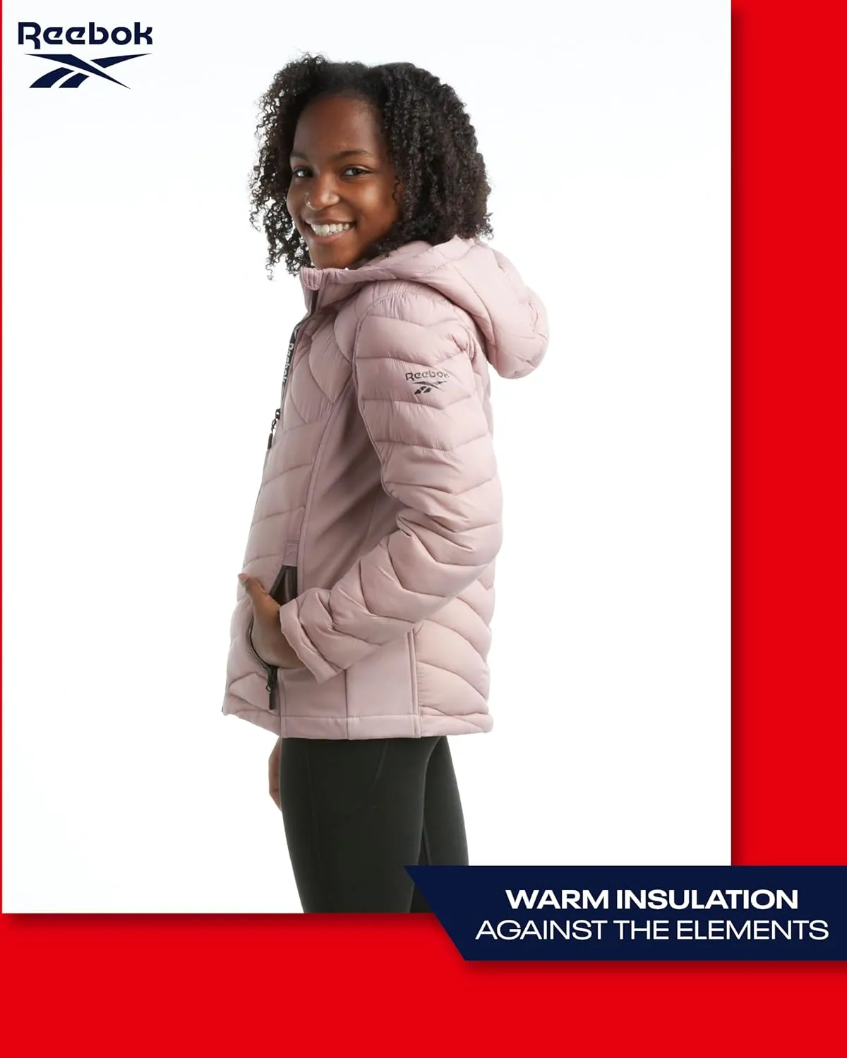 Reebok Girls Jacket  Hooded Quilted Puffer Parka Coat - Lightweight Coat for Girls, 4-16