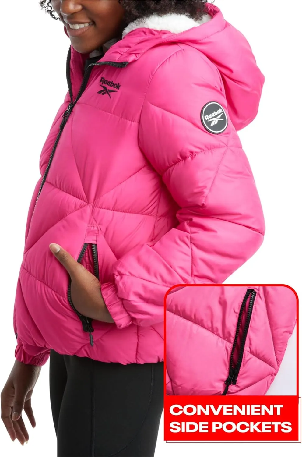 Reebok Girls' Winter Coat - Heavyweight Quilted Sherpa Fur Lined Cropped Puffer Parka - Casual Jacket for Girls (4-16)