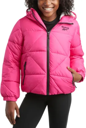 Reebok Girls' Winter Coat - Heavyweight Quilted Sherpa Fur Lined Cropped Puffer Parka - Casual Jacket for Girls (4-16)