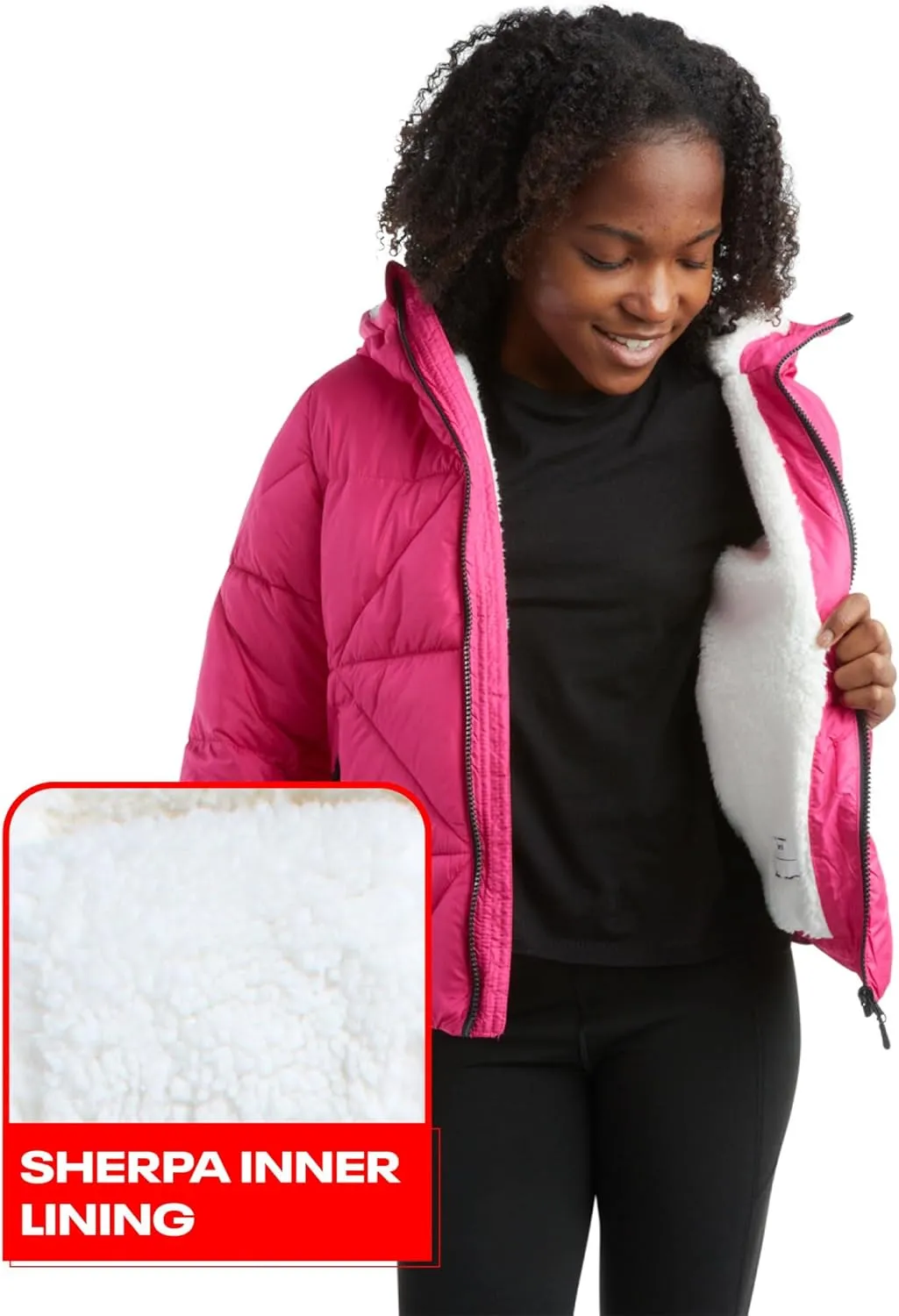 Reebok Girls' Winter Coat - Heavyweight Quilted Sherpa Fur Lined Cropped Puffer Parka - Casual Jacket for Girls (4-16)