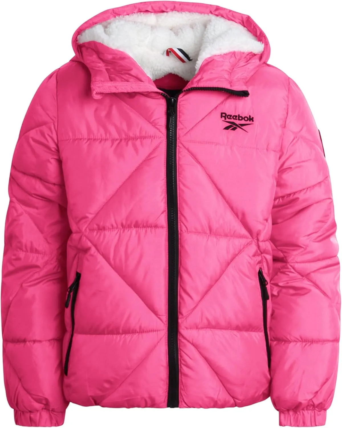 Reebok Girls' Winter Coat - Heavyweight Quilted Sherpa Fur Lined Cropped Puffer Parka - Casual Jacket for Girls (4-16)