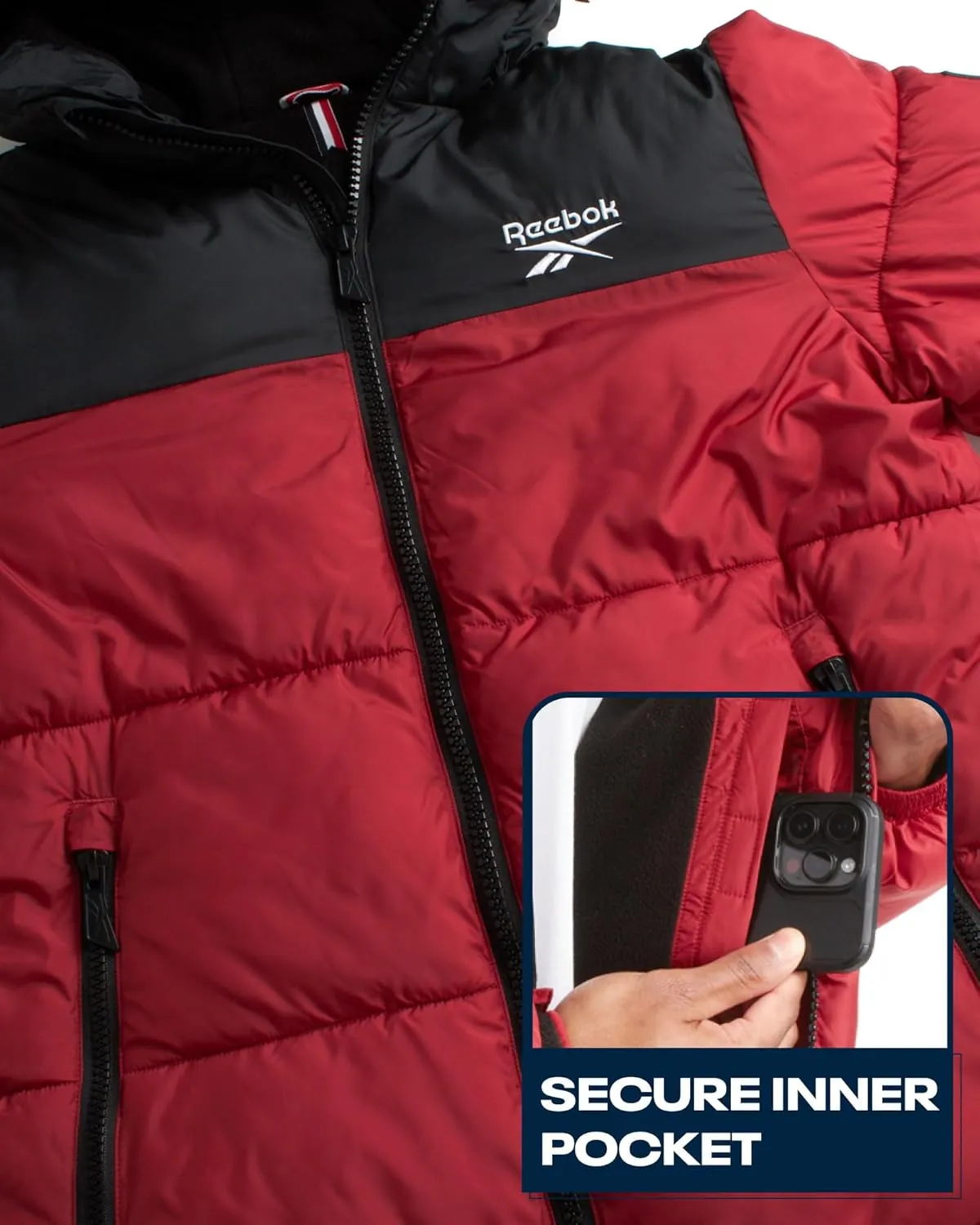 Reebok Men's Puffer Jacket - Heavyweight Quilted Puffer Coat with Wide Hood - Weather Resistant Ski Jacket for Men (M-XXL)