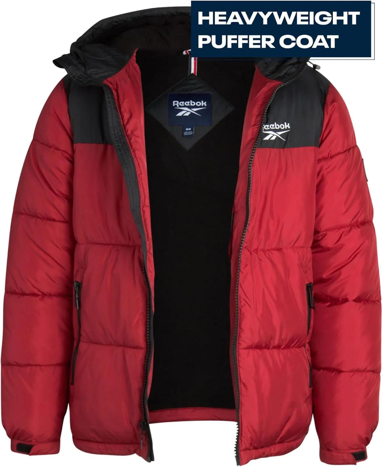 Reebok Men's Puffer Jacket - Heavyweight Quilted Puffer Coat with Wide Hood - Weather Resistant Ski Jacket for Men (M-XXL)