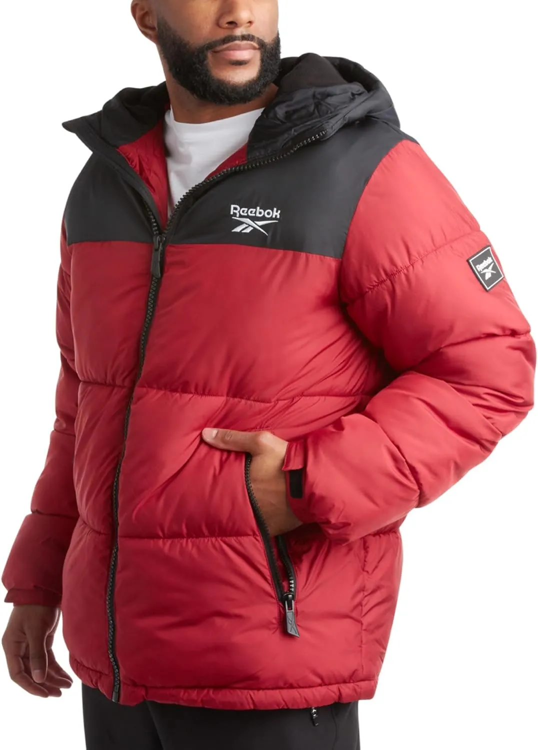 Reebok Men's Puffer Jacket - Heavyweight Quilted Puffer Coat with Wide Hood - Weather Resistant Ski Jacket for Men (M-XXL)