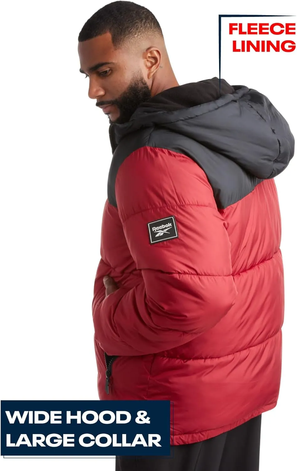 Reebok Men's Puffer Jacket - Heavyweight Quilted Puffer Coat with Wide Hood - Weather Resistant Ski Jacket for Men (M-XXL)
