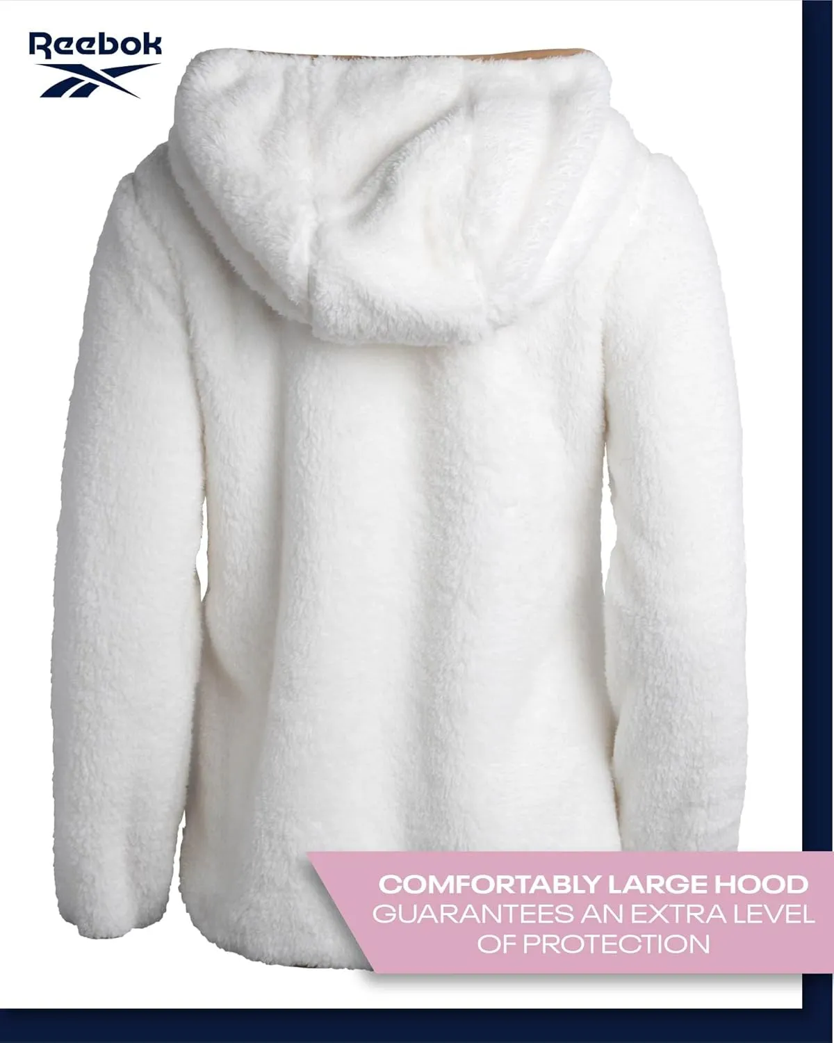 Reebok Women's Fleece Sweatshirt Jacket - Full Zip Sherpa Fur Hooded Jacket - Lightweight Teddy Coat for Women (S-XL)