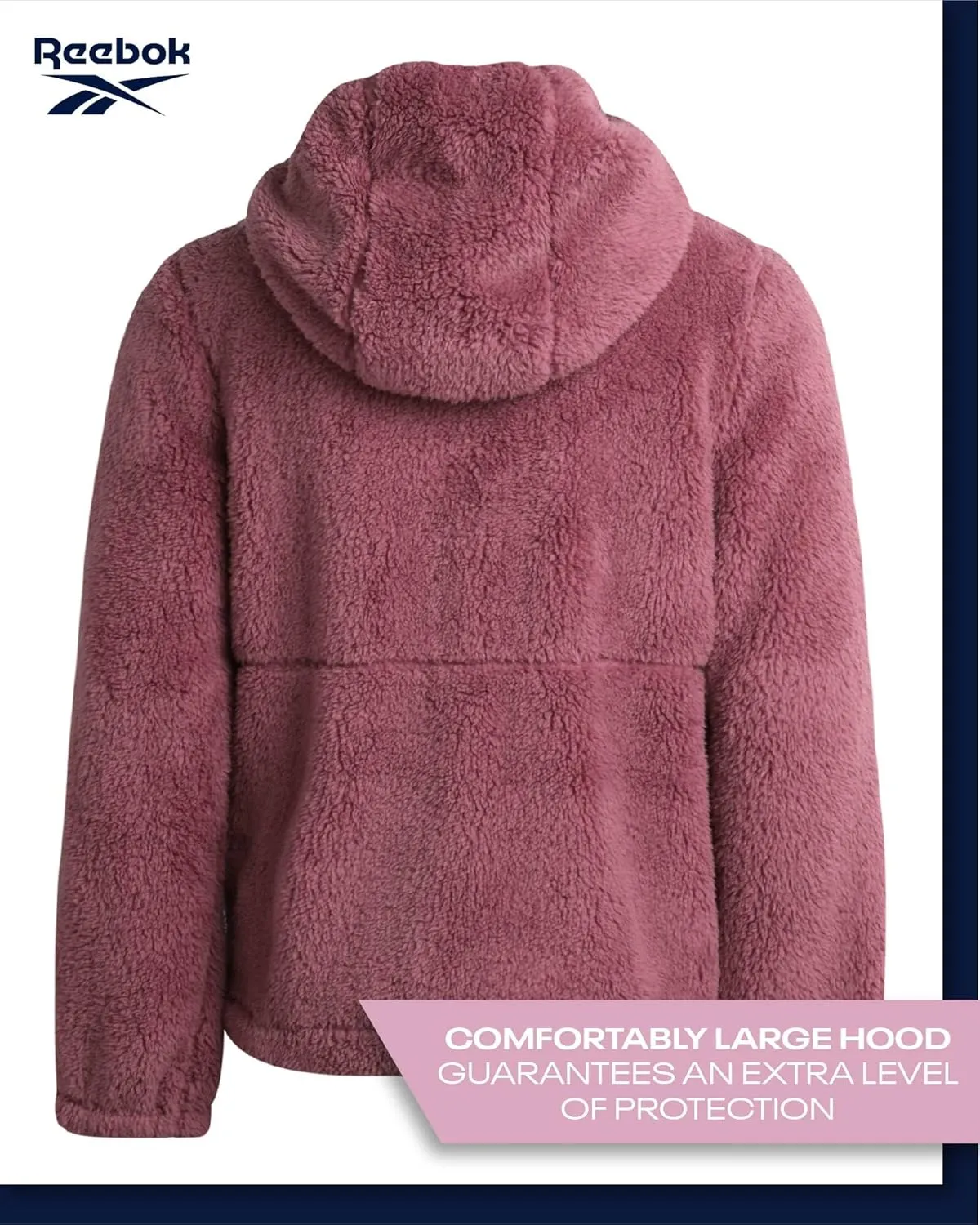 Reebok Women's Fleece Sweatshirt Jacket - Full Zip Sherpa Fur Hooded Jacket - Lightweight Teddy Coat for Women (S-XL)