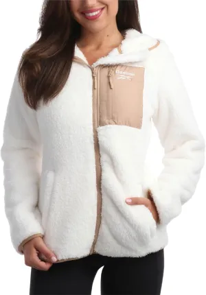 Reebok Women's Fleece Sweatshirt Jacket - Full Zip Sherpa Fur Hooded Jacket - Lightweight Teddy Coat for Women (S-XL)