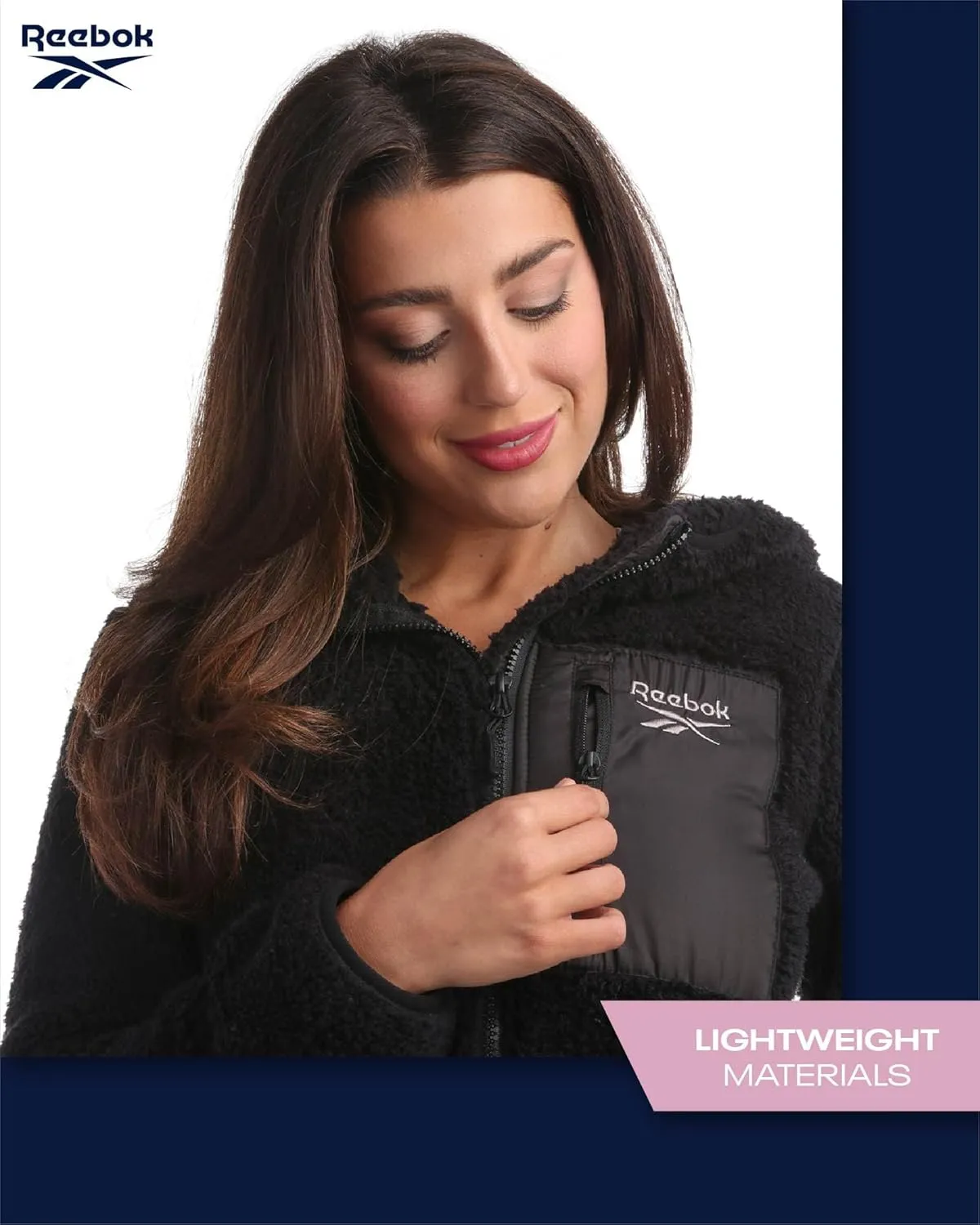 Reebok Women's Fleece Sweatshirt Jacket - Full Zip Sherpa Fur Hooded Jacket - Lightweight Teddy Coat for Women (S-XL)