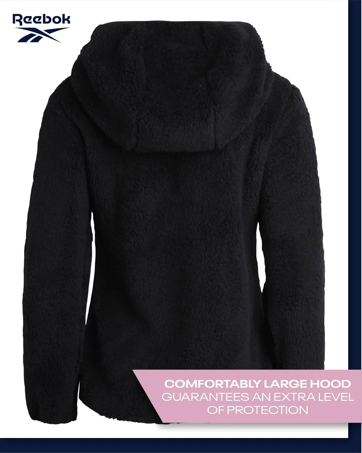 Reebok Women's Fleece Sweatshirt Jacket - Full Zip Sherpa Fur Hooded Jacket - Lightweight Teddy Coat for Women (S-XL)