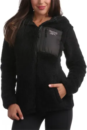 Reebok Women's Fleece Sweatshirt Jacket - Full Zip Sherpa Fur Hooded Jacket - Lightweight Teddy Coat for Women (S-XL)