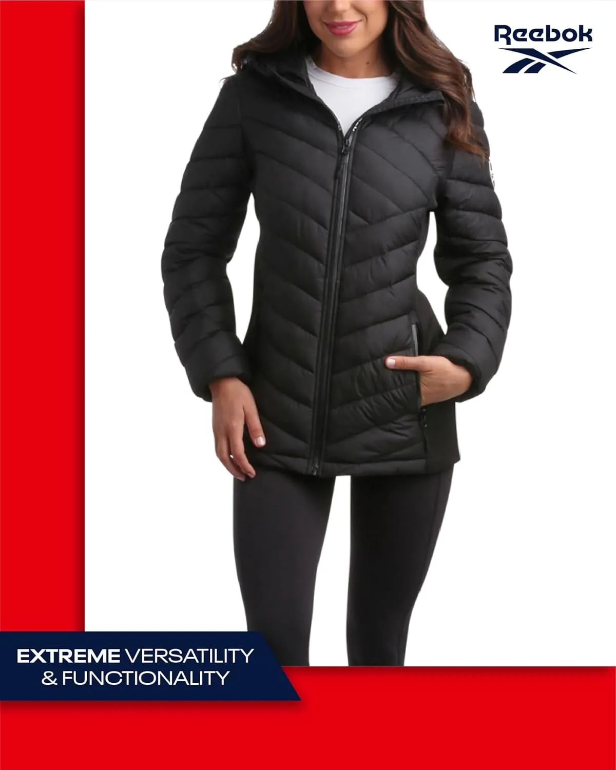 Reebok Women's Jacket - Lightweight Quilted Puffer Parka Coat with Flex Stretch Panels  Casual Jacket for Women (S-XL)