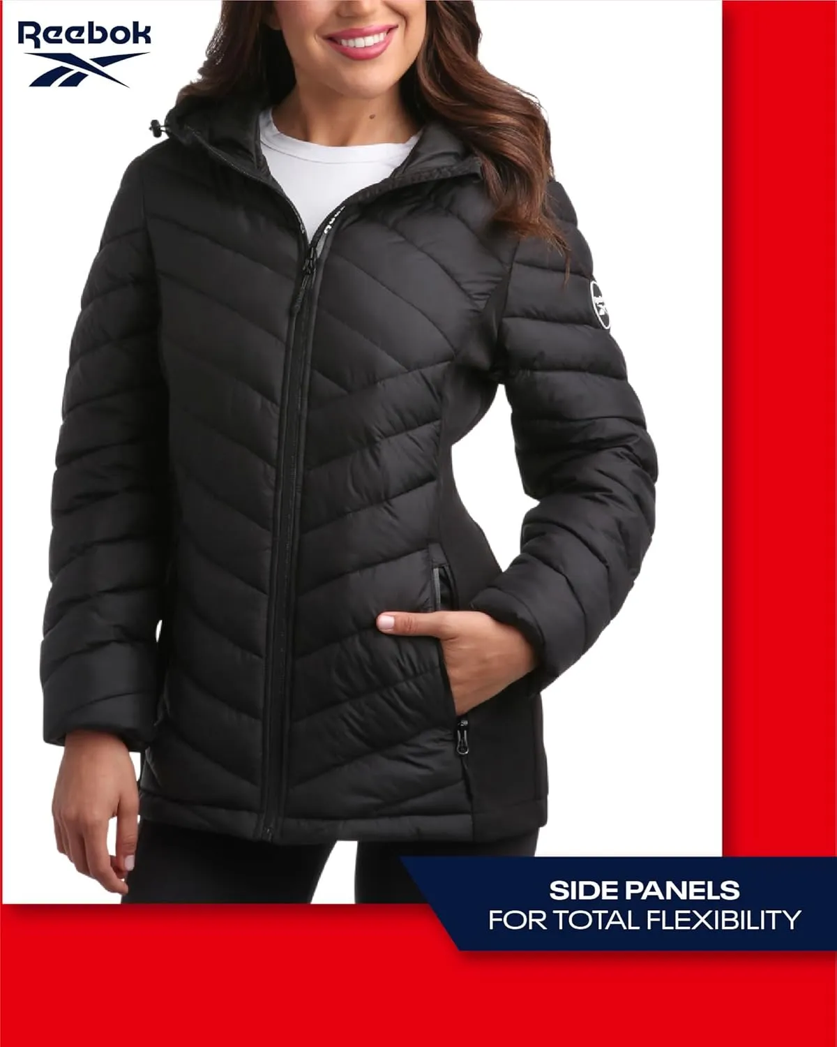 Reebok Women's Jacket - Lightweight Quilted Puffer Parka Coat with Flex Stretch Panels  Casual Jacket for Women (S-XL)