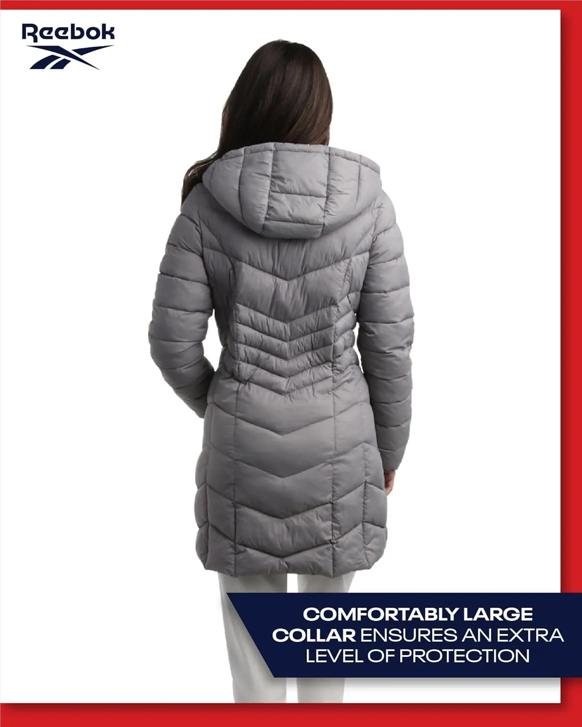Reebok Women's Winter Jacket - Long Length Quilted Puffer Parka - Heavyweight Outerwear Coat for Women (S-XL)