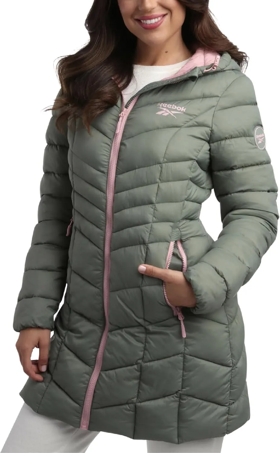 Reebok Women's Winter Jacket - Long Length Quilted Puffer Parka - Heavyweight Outerwear Coat for Women (S-XL)