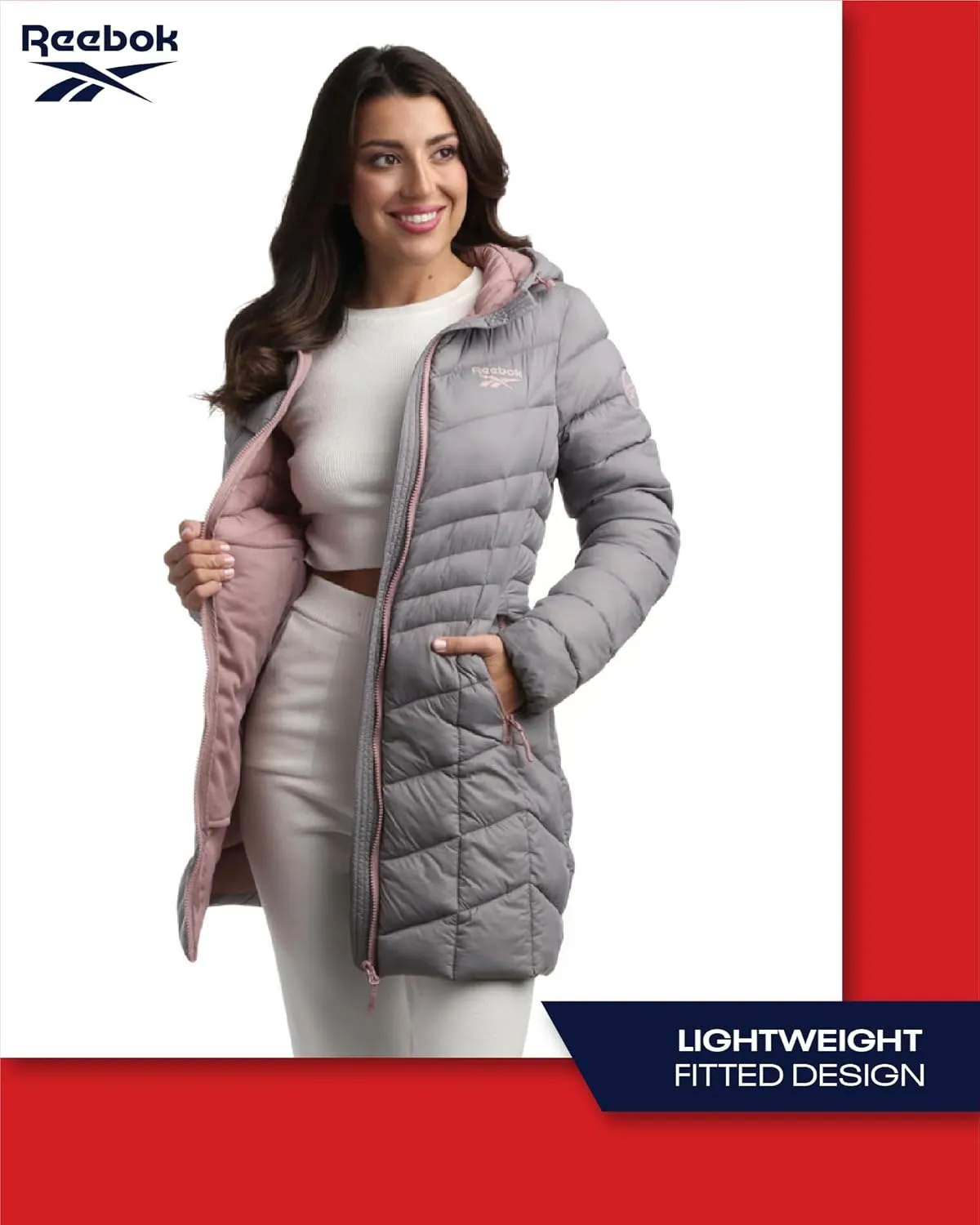 Reebok Women's Winter Jacket - Long Length Quilted Puffer Parka - Heavyweight Outerwear Coat for Women (S-XL)