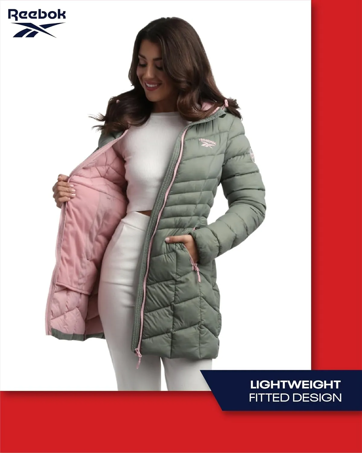 Reebok Women's Winter Jacket - Long Length Quilted Puffer Parka - Heavyweight Outerwear Coat for Women (S-XL)