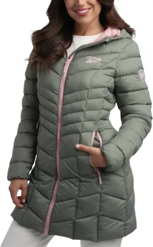 Reebok Women's Winter Jacket - Long Length Quilted Puffer Parka - Heavyweight Outerwear Coat for Women (S-XL)