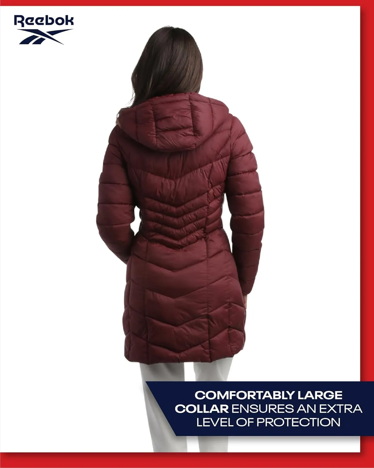 Reebok Women's Winter Jacket - Long Length Quilted Puffer Parka - Heavyweight Outerwear Coat for Women (S-XL)