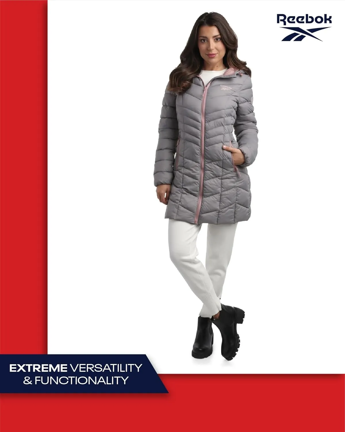 Reebok Women's Winter Jacket - Long Length Quilted Puffer Parka - Heavyweight Outerwear Coat for Women (S-XL)