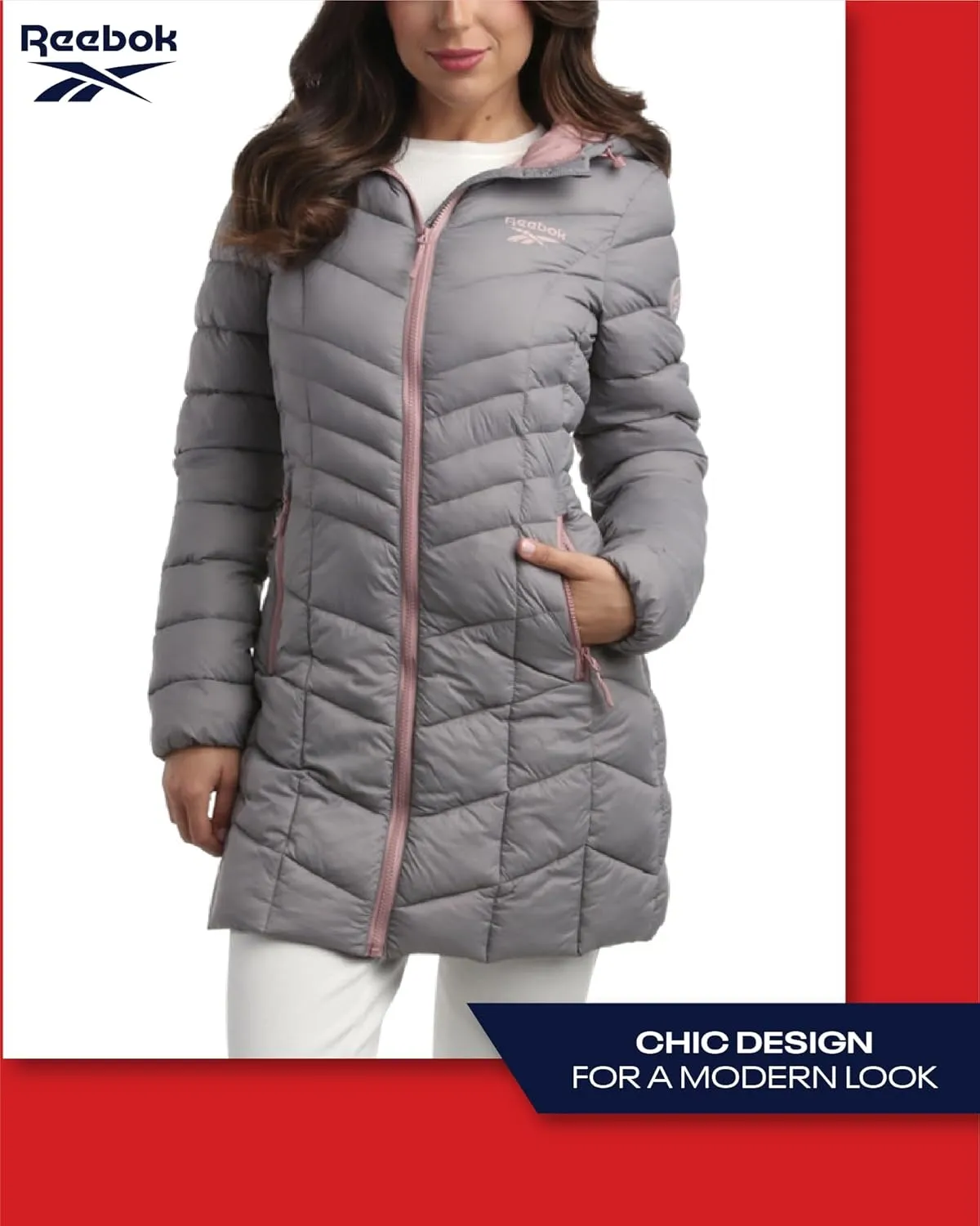 Reebok Women's Winter Jacket - Long Length Quilted Puffer Parka - Heavyweight Outerwear Coat for Women (S-XL)