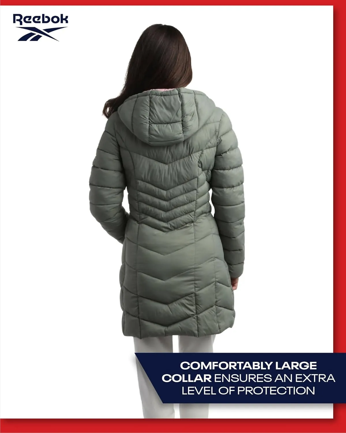 Reebok Women's Winter Jacket - Long Length Quilted Puffer Parka - Heavyweight Outerwear Coat for Women (S-XL)