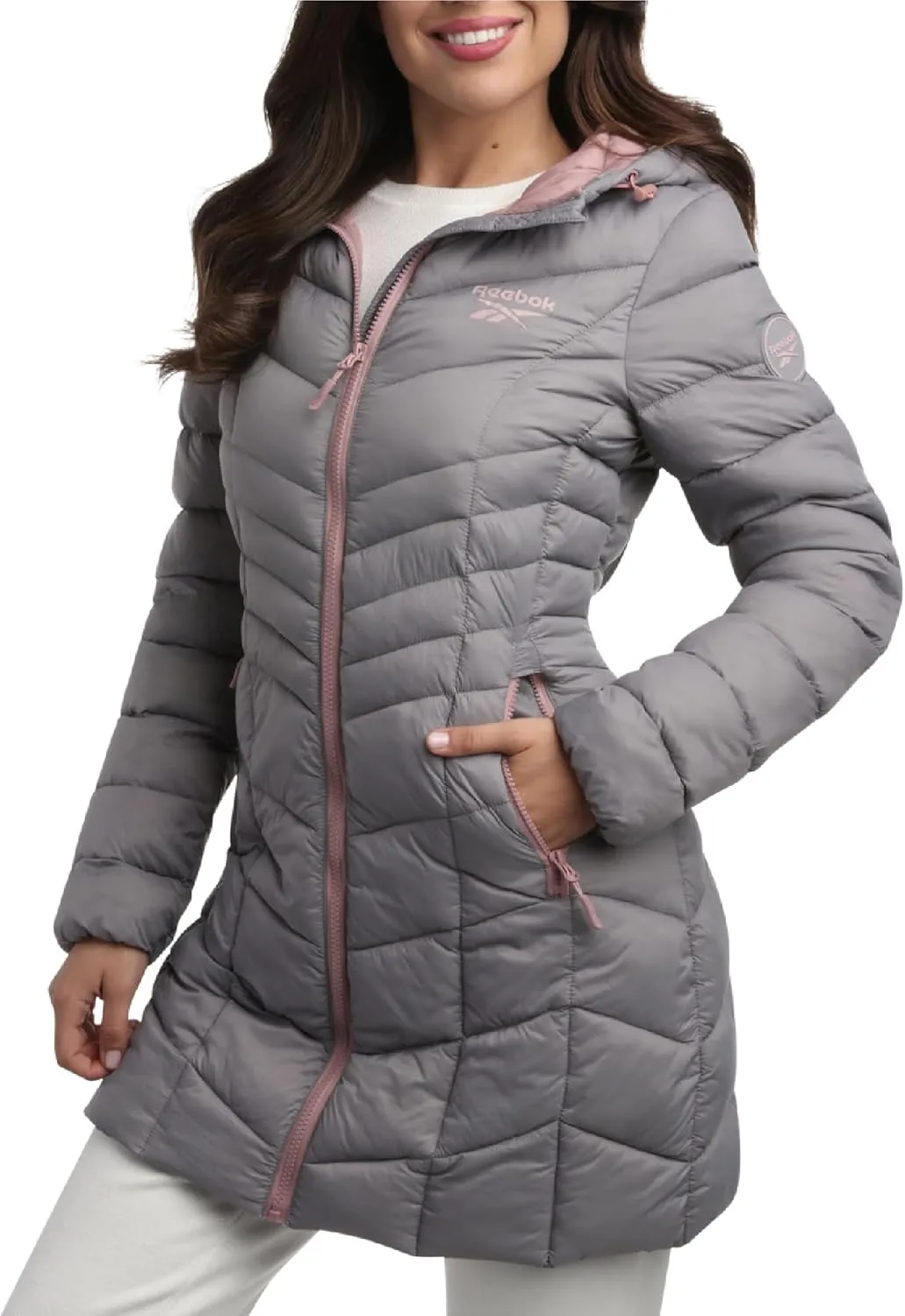 Reebok Women's Winter Jacket - Long Length Quilted Puffer Parka - Heavyweight Outerwear Coat for Women (S-XL)