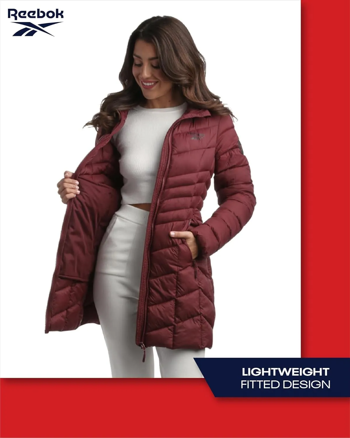 Reebok Women's Winter Jacket - Long Length Quilted Puffer Parka - Heavyweight Outerwear Coat for Women (S-XL)