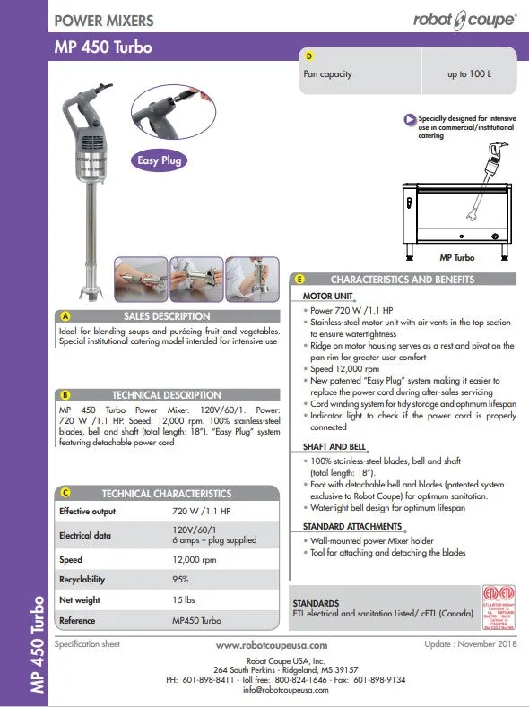 Robot Coupe Hand Mixer 18in MP450