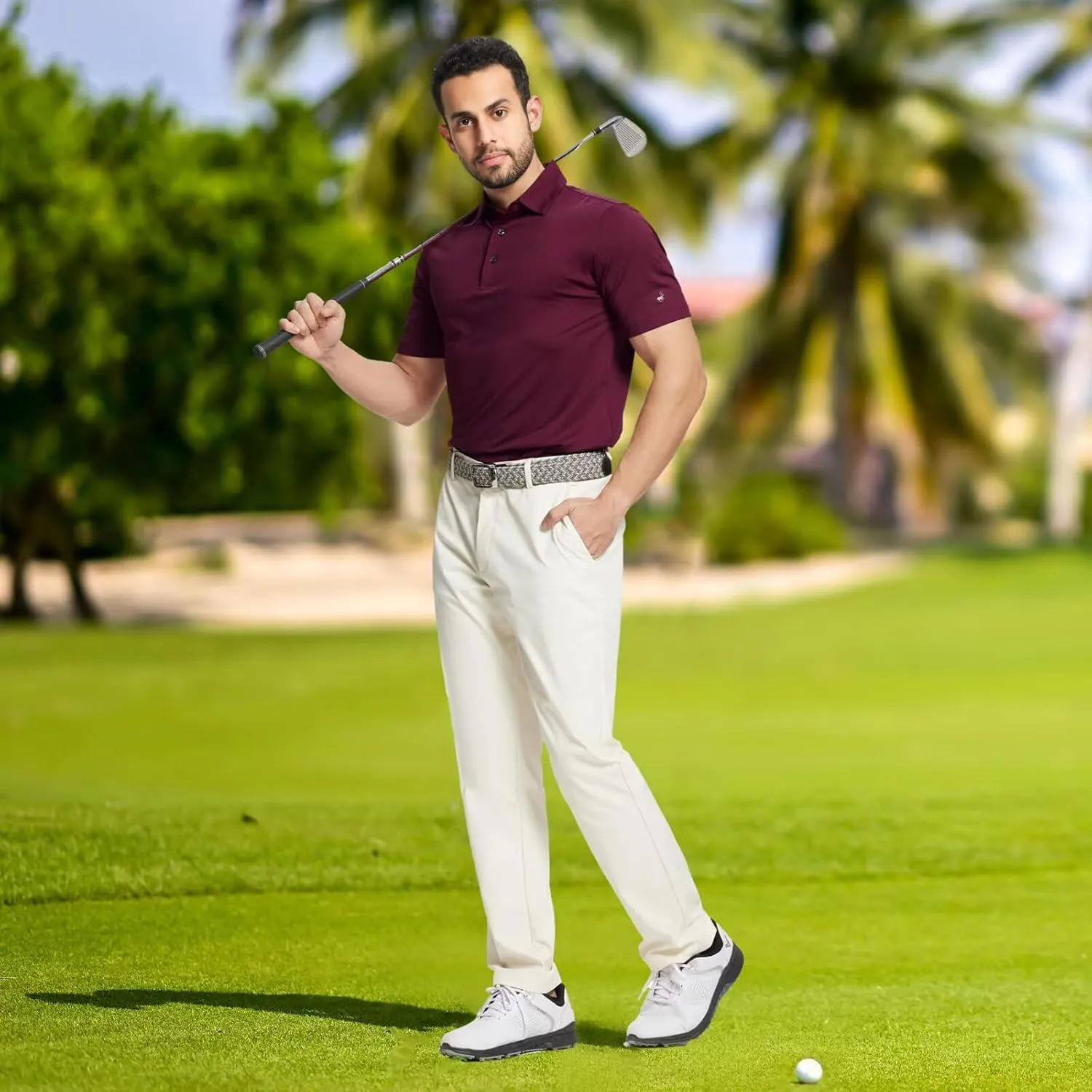 Rouen Mens Golf Shirts Short Sleeve Quick Dry Breathable Active Heather Jacquard Regular Fit Casual Polo Shirts for Men
