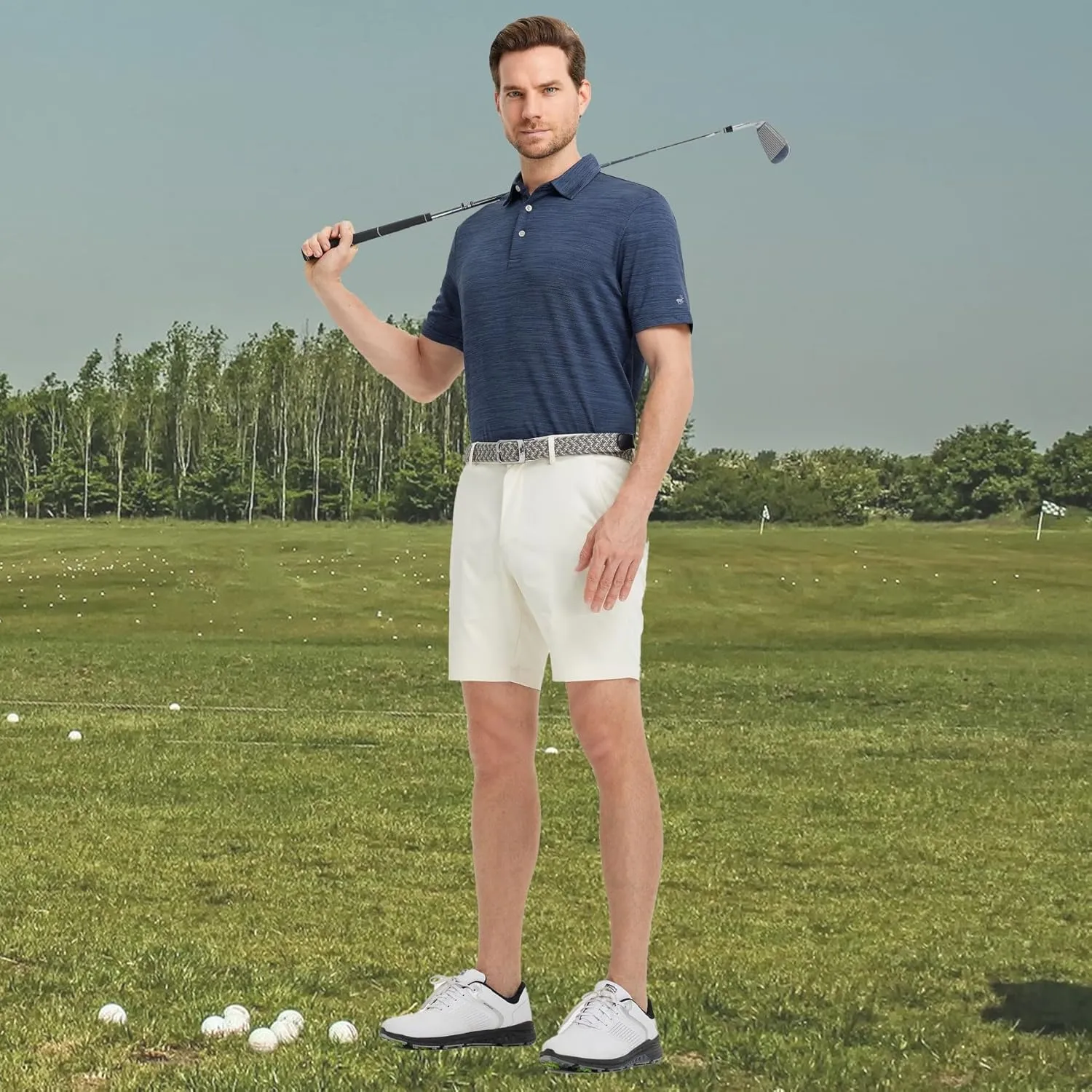 Rouen Polo Shirts for Men Dry Fit Performance Moisture Wicking Casual Jacquard Heather Collared Mens Golf Shirts Short Sleeve