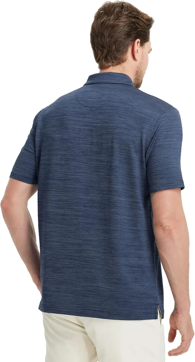 Rouen Polo Shirts for Men Dry Fit Performance Moisture Wicking Casual Jacquard Heather Collared Mens Golf Shirts Short Sleeve