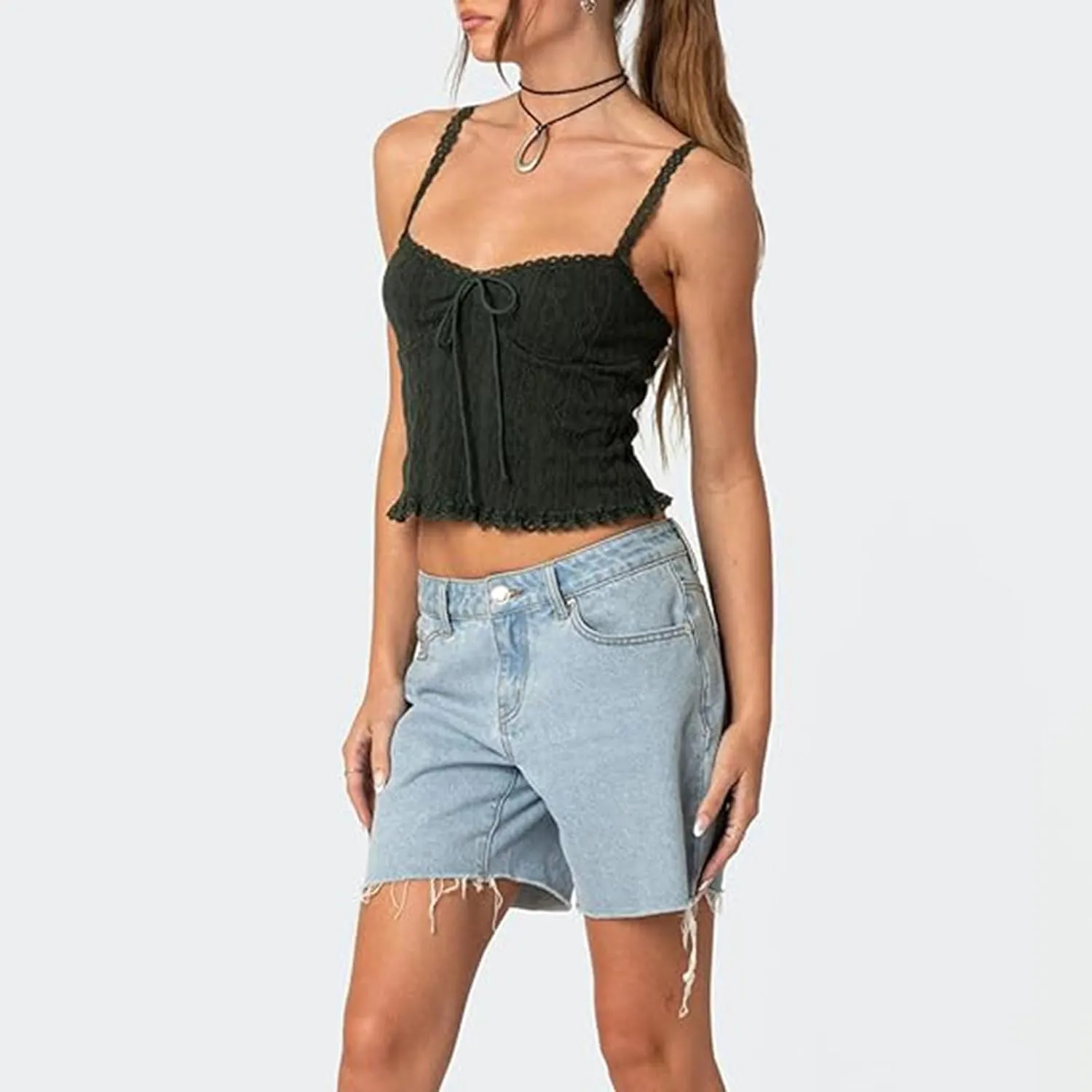RUEWEY Women Lace Trim Camisole Spaghetti Strap Tank Tops Sleeveless Cami Shirt Summer Going Out Top
