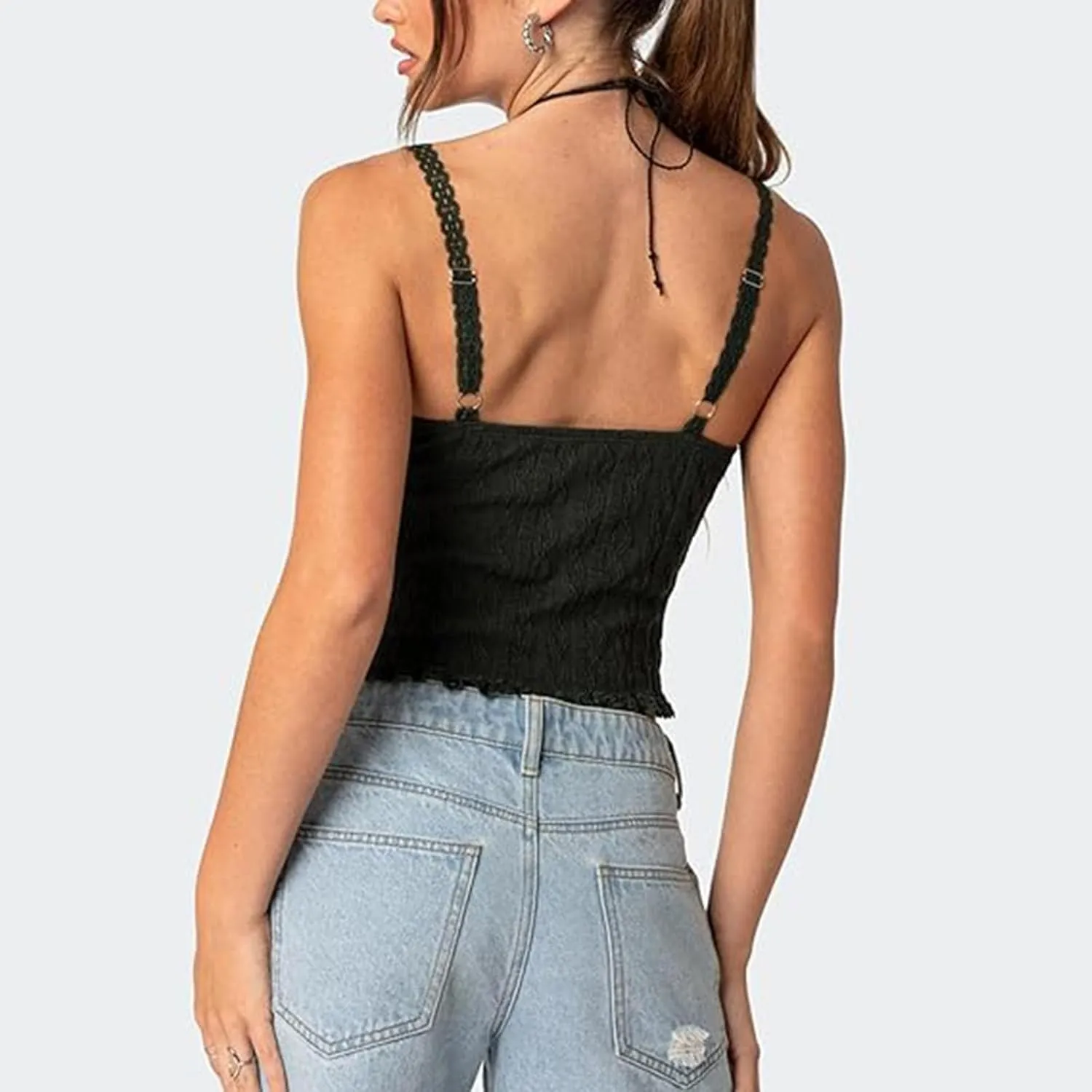 RUEWEY Women Lace Trim Camisole Spaghetti Strap Tank Tops Sleeveless Cami Shirt Summer Going Out Top