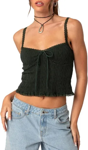 RUEWEY Women Lace Trim Camisole Spaghetti Strap Tank Tops Sleeveless Cami Shirt Summer Going Out Top