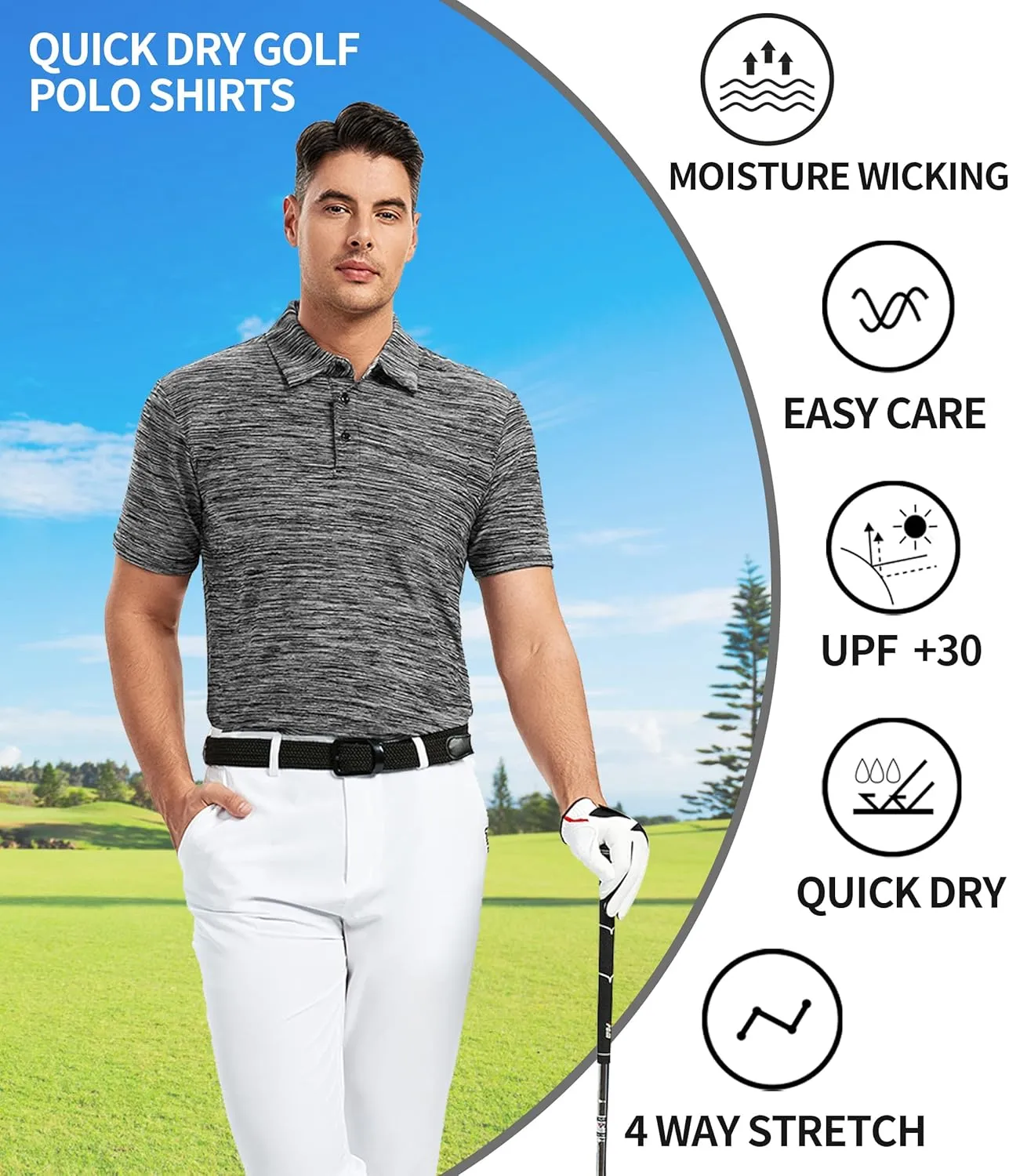 SAMERM Golf Shirts for Men Dry Fit Short Sleeve Mens Golf Shirt Performance Moisture Wicking Polo Shirts for Men