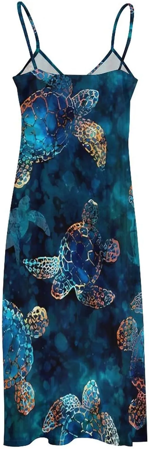 Sea Turtle Long Dress Womans Fashion Shirt Dresses V Neck Wrap Maxi Skirts Beach Frock Travel Dresses