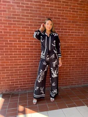 SEAWEED BLK WHITE 2PIECE BLOUSE SET
