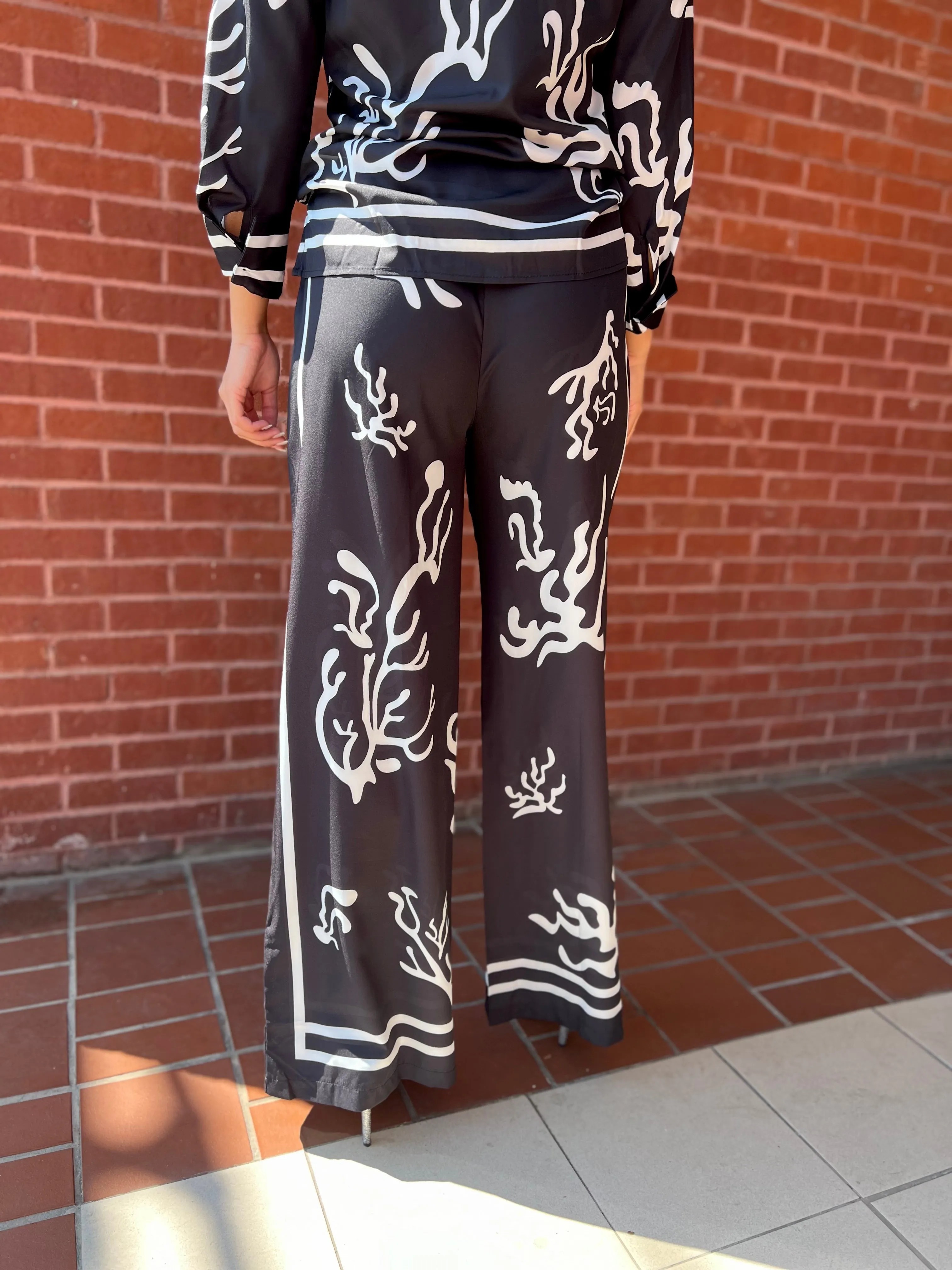 SEAWEED BLK WHITE 2PIECE BLOUSE SET