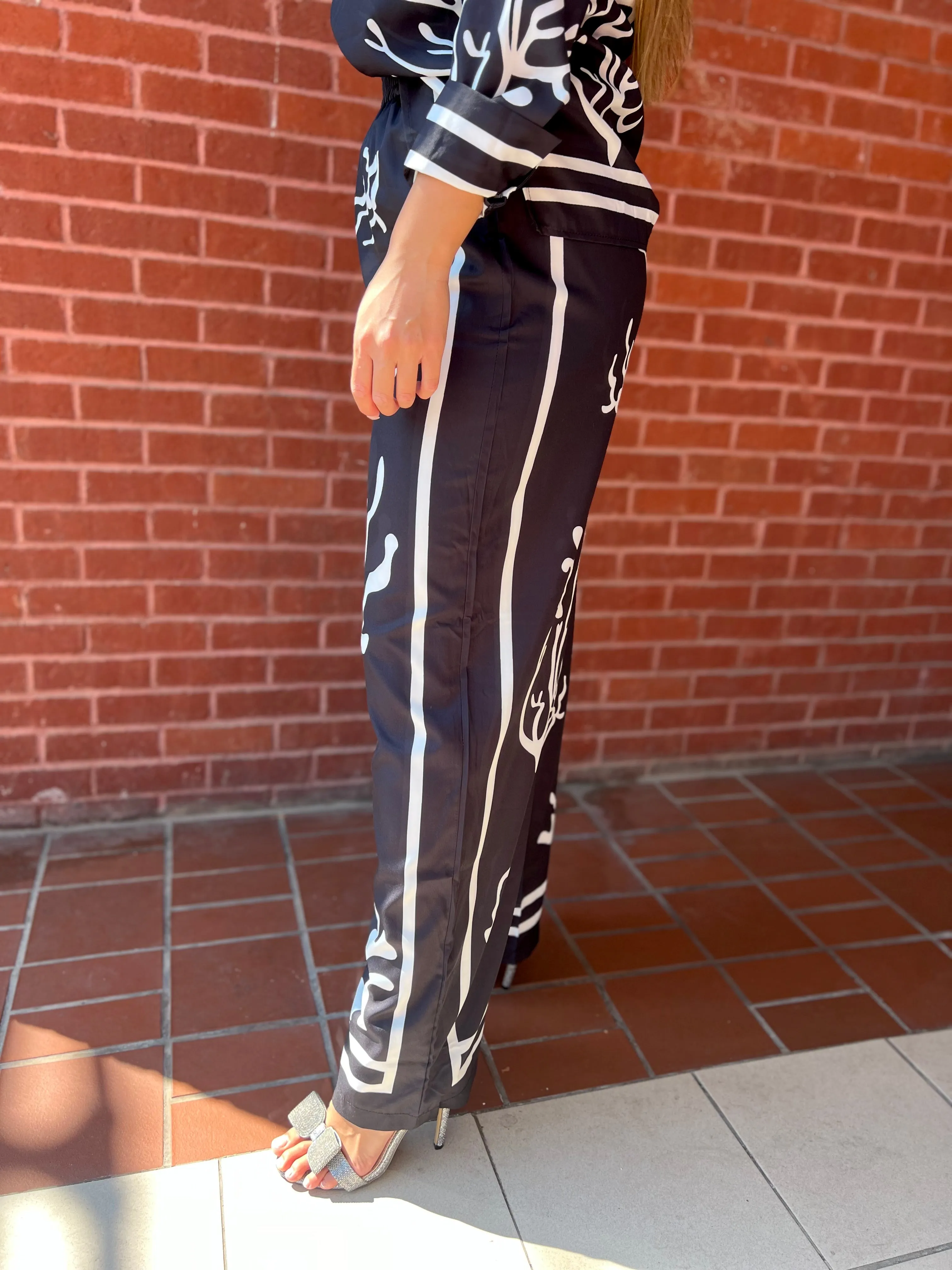 SEAWEED BLK WHITE 2PIECE BLOUSE SET