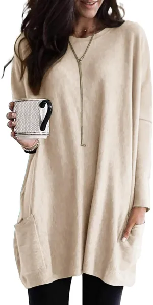 SENSERISE Womens Long Sleeve Long Tunic Tops for Leggings Plus Size Tunics Shirt with Pockets