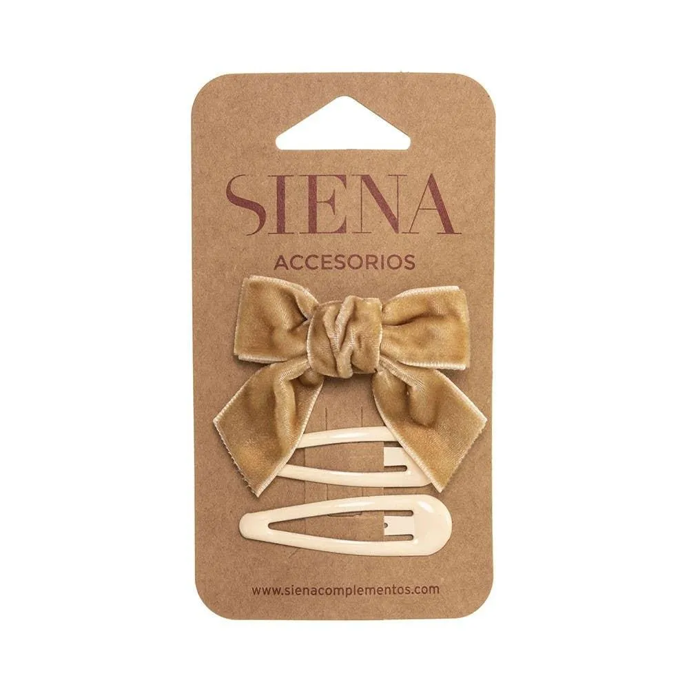 Set of 1 velvet hair bow and 2 hair clips