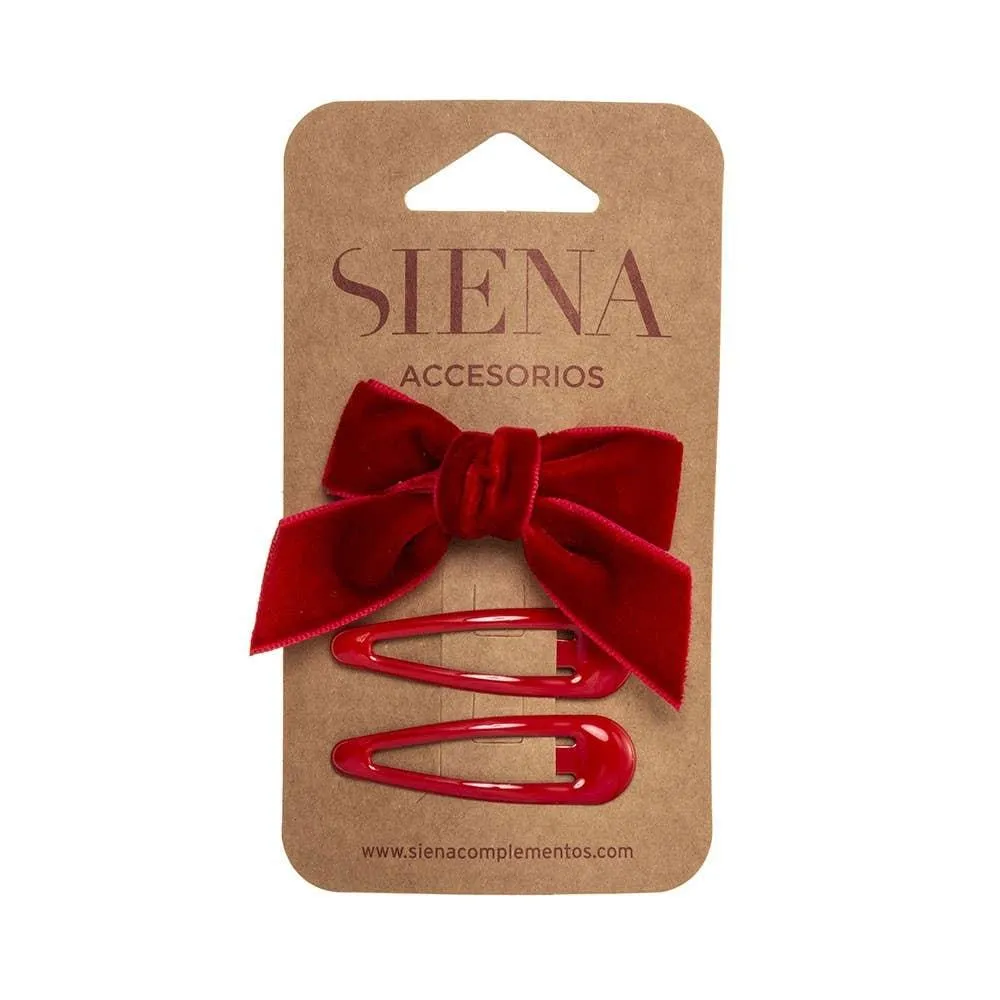 Set of 1 velvet hair bow and 2 hair clips